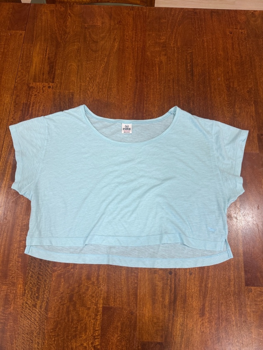 Y2K Pink by Victorias Secret Light Blue Faded Distressed Flowy Cropped Tee